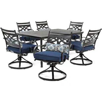 Hanover Montclair 7-Piece Brown Patio Dining Set with Blue Cushions | Lowe's