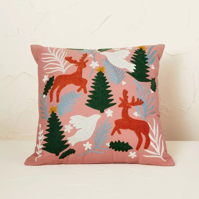 Embroidered Winter Scene Square Throw Pillow Rose - Opalhouse™ designed with Jungalow™ | Target