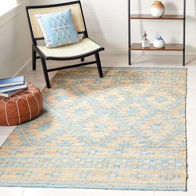 SAFAVIEH Kilim Collection Accent Rug - 3' x 5', Blue & Natural, Handmade Flat Weave Jute, Ideal f... | Amazon (US)