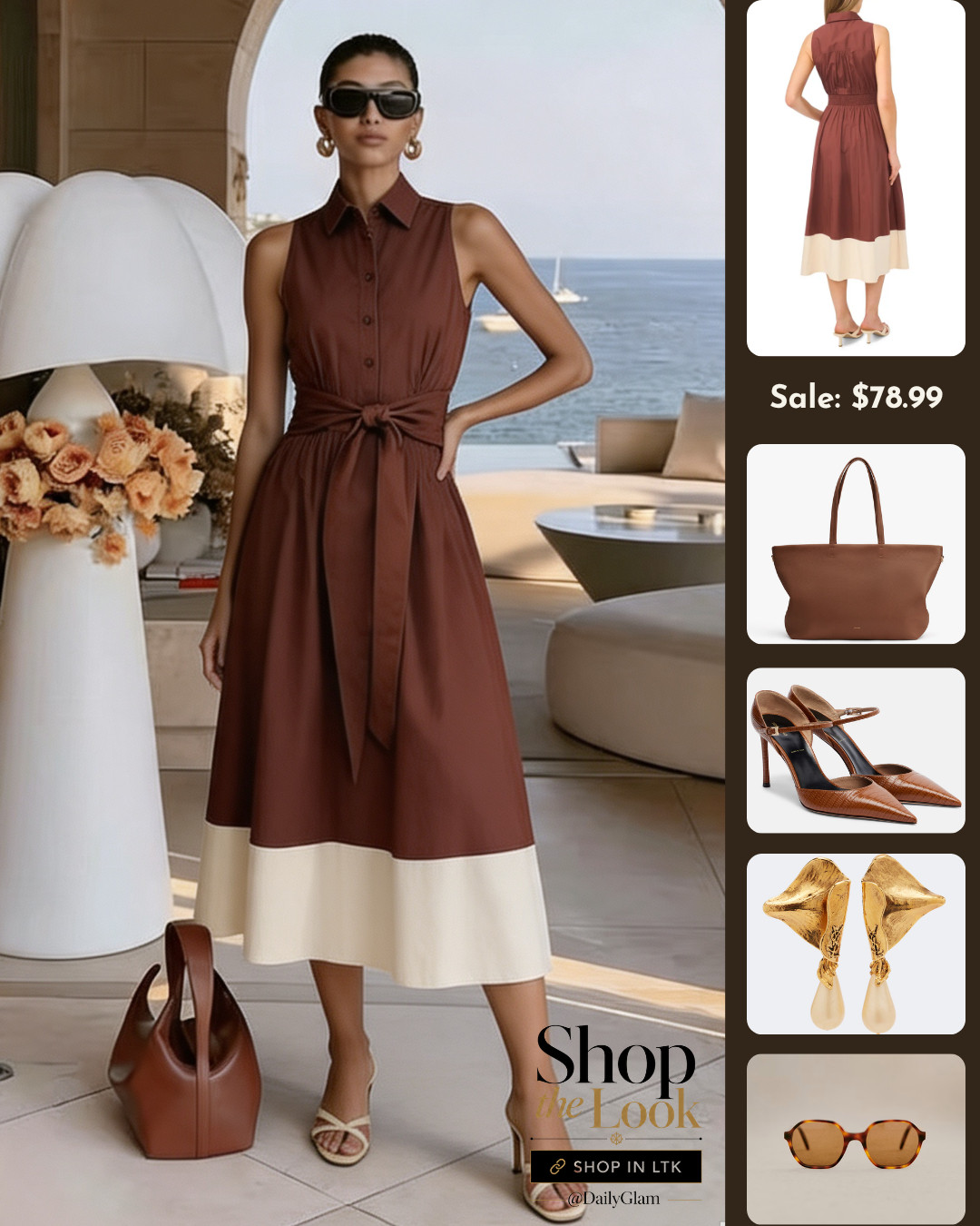 Coastal brown midi dress | Effortless chic seaside vacation outfit you’ll live in all summer

#BrownMidiDress #VacationOutfit #CoastalChic #SummerDress #ShirtDress #ChocolateBrownOutfit #ResortWear #CasualLuxury 

 #LTKootd #LTKOver40 #LTKWorkwear
