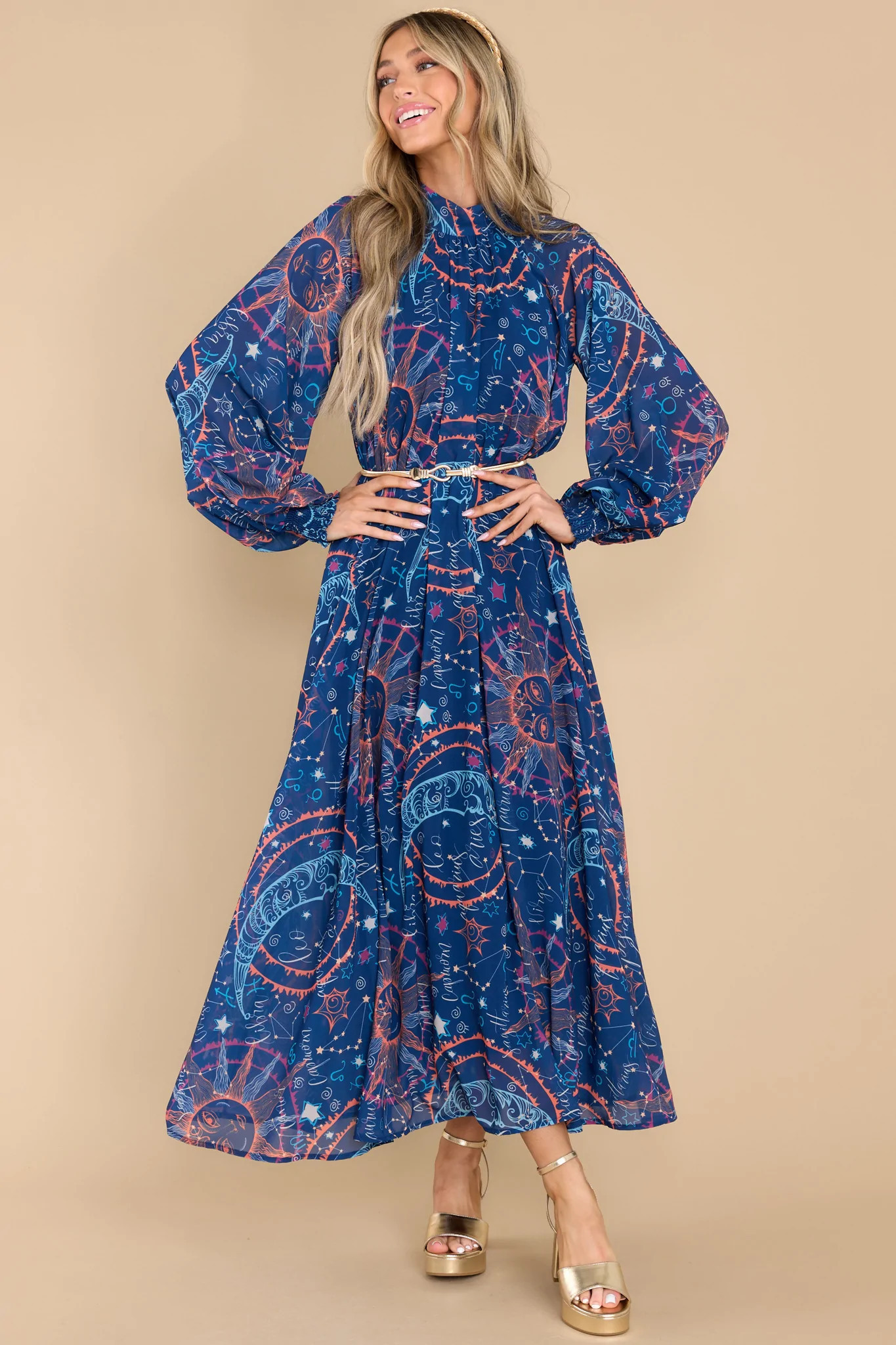 Head In The Stars Navy Multi Print Maxi Dress | Red Dress 