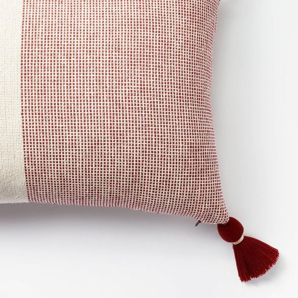 Woven Striped Lumbar Throw Pillow Cream/Red - Threshold™ designed with Studio McGee | Target