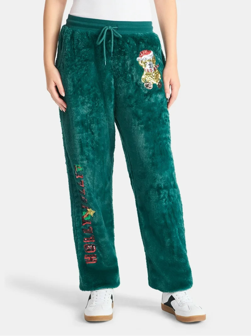 No Boundaries Christmas Plush Pants, 30'' Inseam, Women's | Walmart (US)