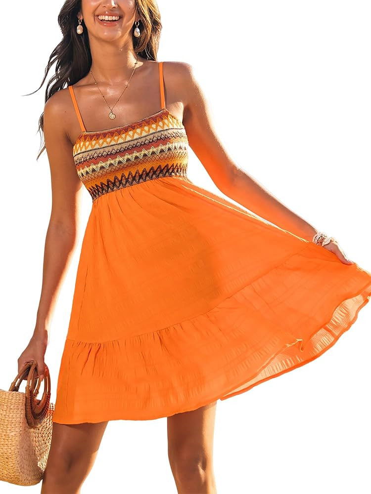 CUPSHE Womens Summer Dresses Sleeveless Paisley Beach Ruffled Spaghetti Straps Casual Vacation Mi... | Amazon (US)