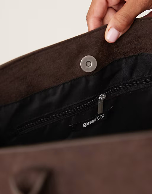 Gina Tricot faux suede large tote with buckle belt side detail in dark brown | ASOS | ASOS (Global)