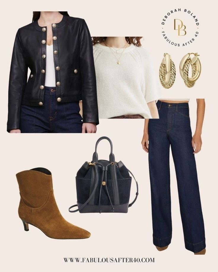 A black leather jacket is always a classic, but add gold buttons and it becomes pure Parisian chic. 🖤✨ Sleek, polished, and a little bit bold, it’s the perfect piece to elevate your everyday look — especially paired with high-waist wide-leg pants and chic booties. Think timeless style with that effortless French-girl edge. 🇫🇷 #ParisianChic #PolishedStyle #FabulousAfter40 

#LTKSeasonal #LTKStyleTip #LTKOver40
