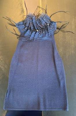 Vintage Kay Unger New York Navy Sleeveless Top Feather Beaded Trim Size small | eBay CA