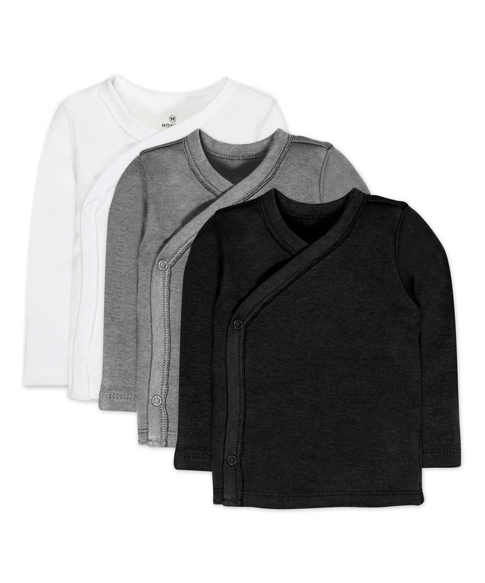 Honest Baby Clothing Tee Shirts Gray - Gray Side-Snap Organic Cotton Long-Sleeve Kimono Top Set - Ne | Zulily