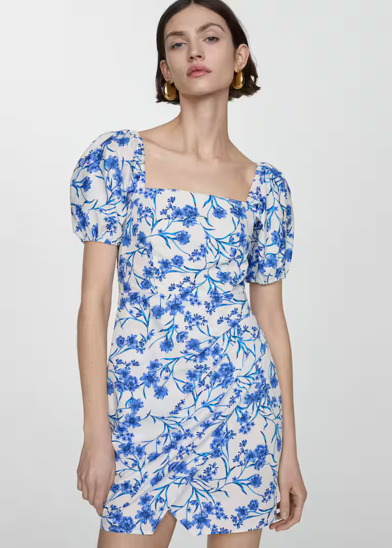 Printed dress with balloon sleeves  -  Women | Mango USA | MANGO (US)