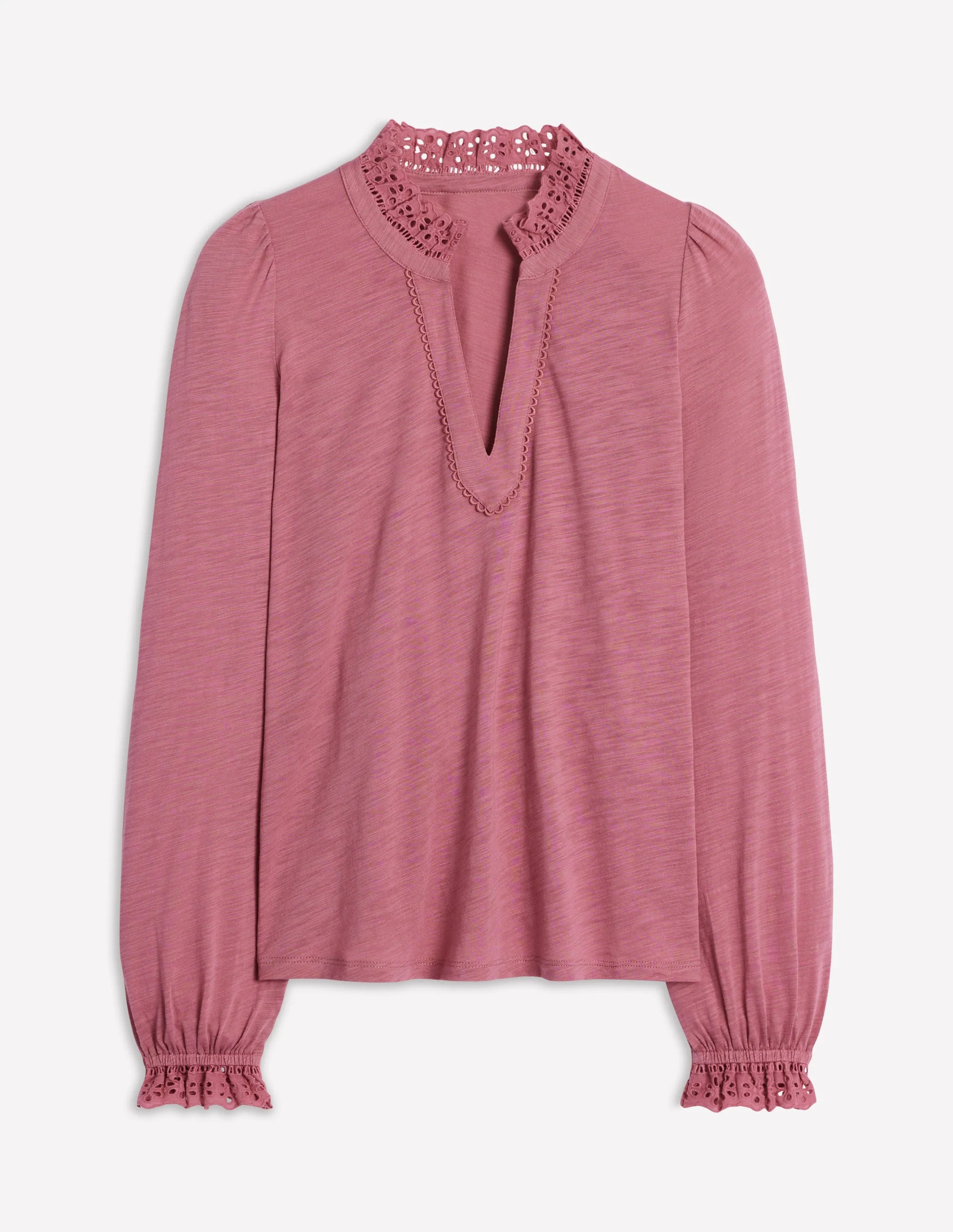 Aria Broderie Notch Neck Top-Pink Heather | Boden (US)