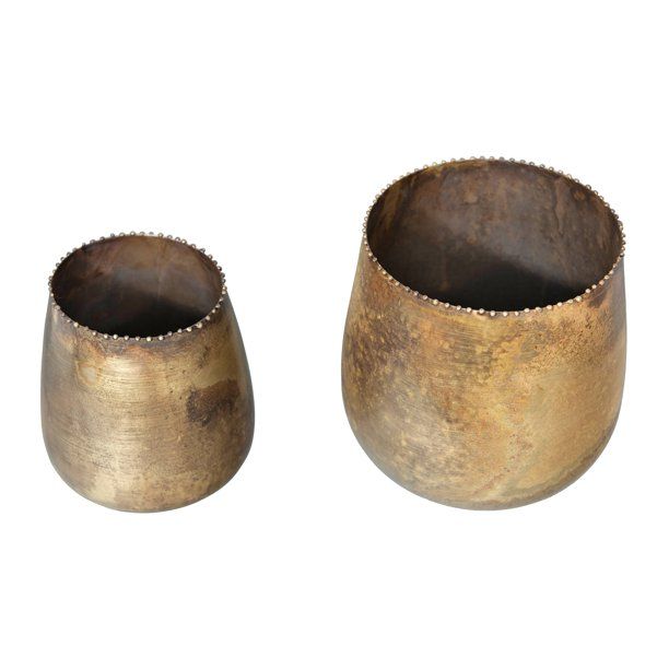 Creative Co-Op Distressed Brass Metal Planters with Rim Beading (Set of 2 Sizes) | Walmart (US)