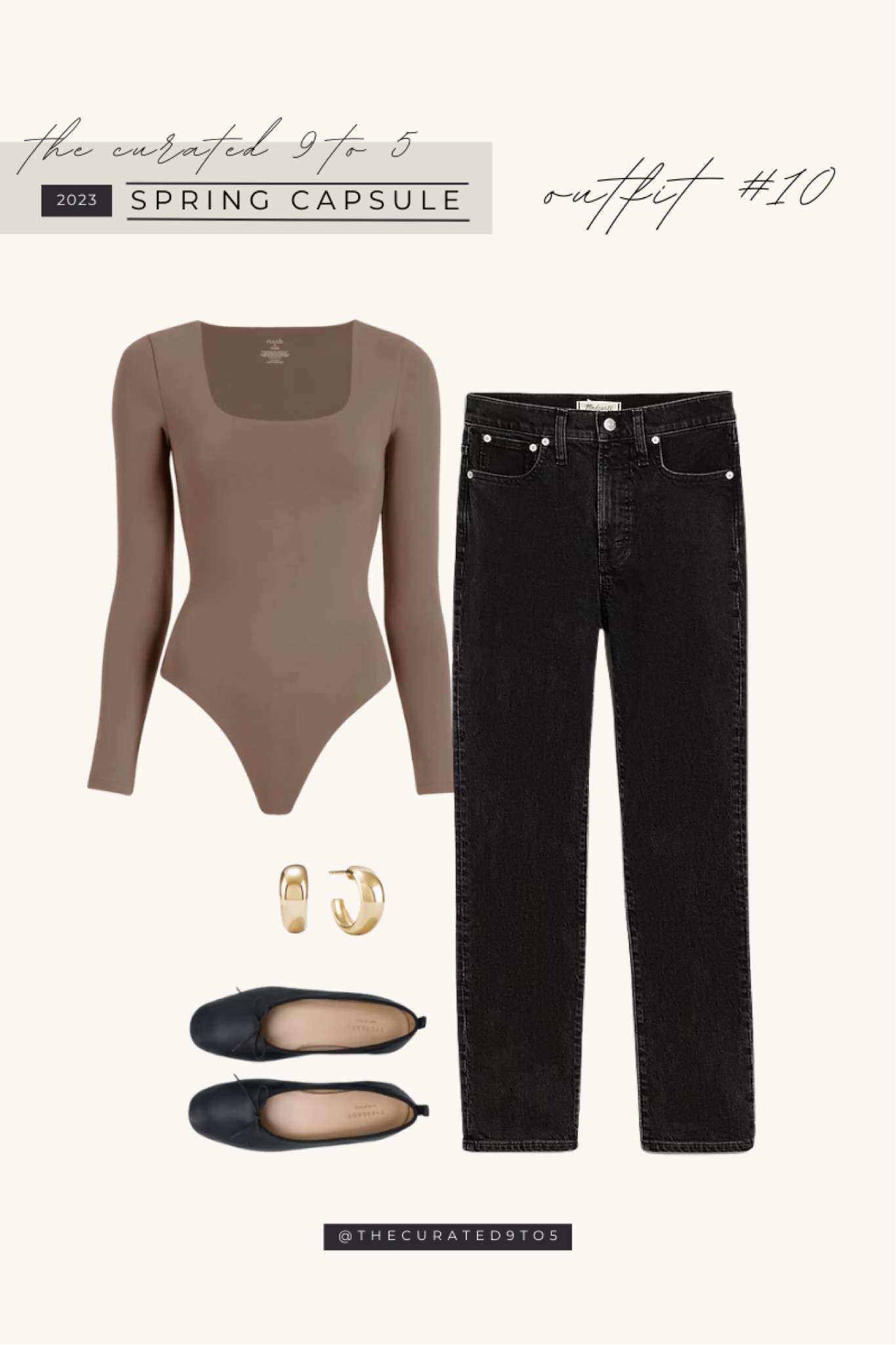 2023 spring capsule outfit
Nuuds bodysuit, square neck bodysuit
Straight leg black denim, Madewell
Black ballet slippers, black flats
Gold jewelry, hoops, huggies

#LTKcurves #LTKstyletip #LTKSeasonal