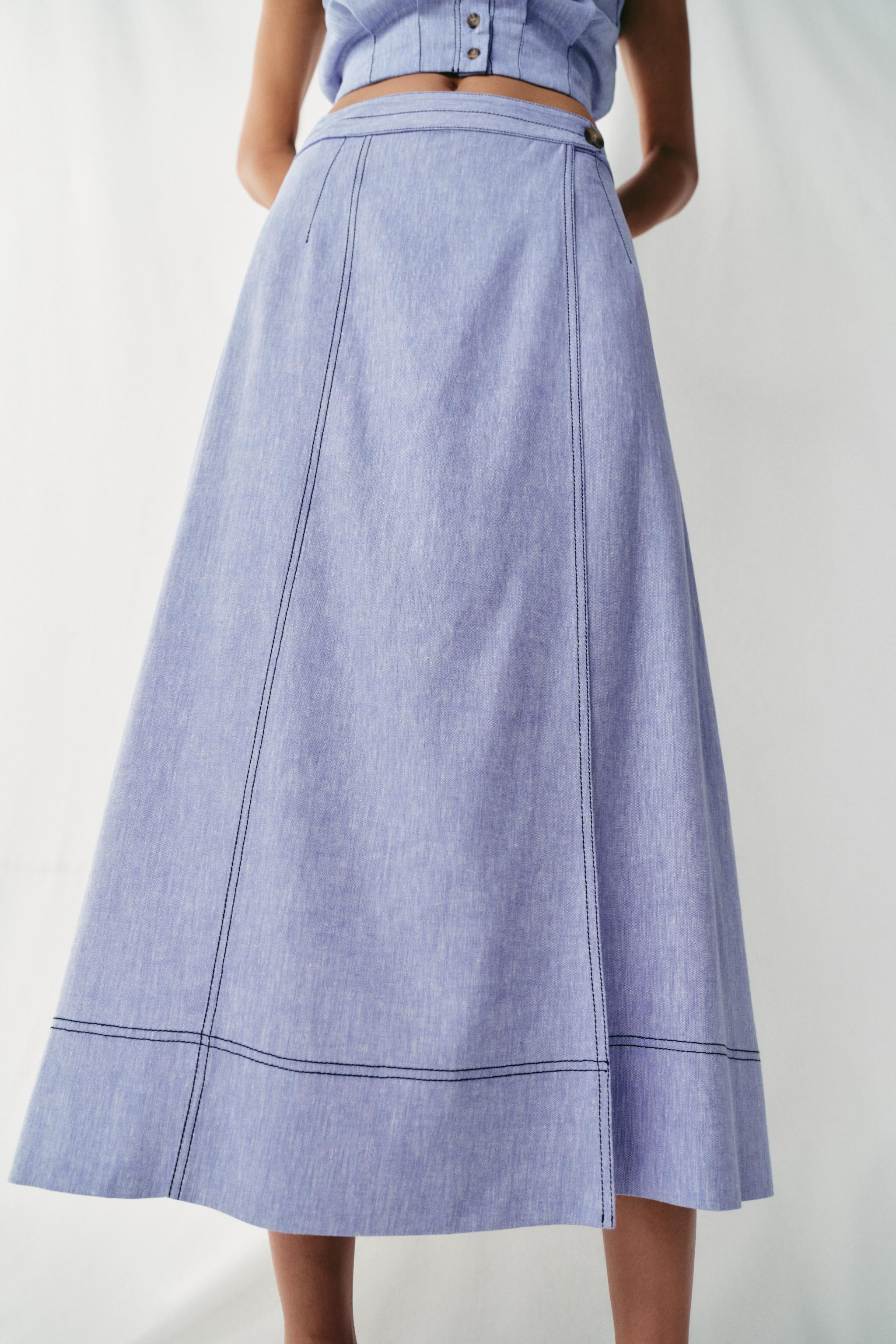 LINEN WRAP SKIRT WITH TOPSTITCHING | Zara US