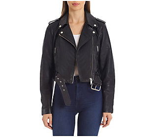 Avec Les Filles Cropped Lamb Leather Biker Jacket | QVC