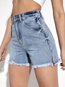 Raw Hem High Waist Denim Shorts SKU: sw2112083017233163(100+ Reviews)Cotton$13.99Make 4 payments ... | SHEIN