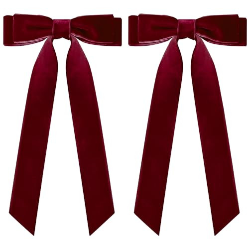 2PCS Velvet Hair Bows Ribbon Hair Clips, Alligator Hair Pins, Ponytail Holder Accessories Sides Metal Hair Bow Barrettes Hair Accessories for Women Girls Kids (Wine Red) | Amazon (US)