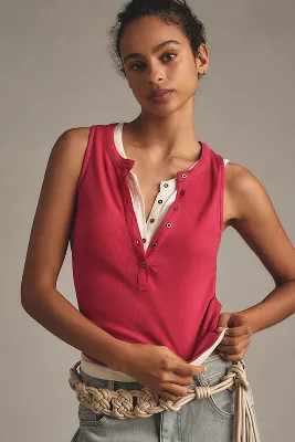 The Andie Ribbed Henley Top by Pilcro: Sleeveless Edition | Anthropologie (US)