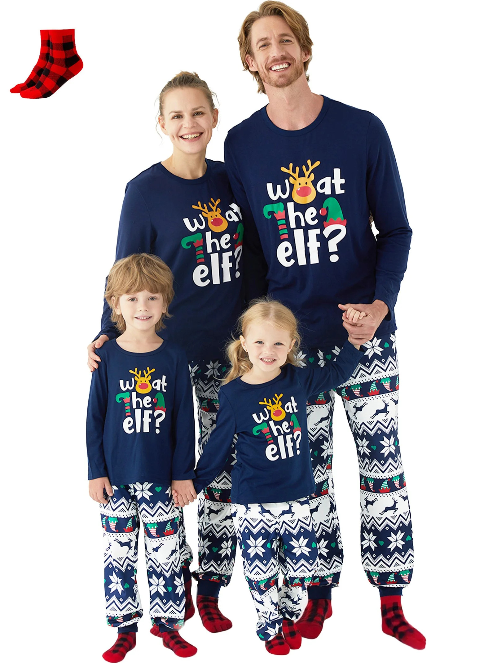 PatPat Family Christmas Pajamas for Women 2 Piece Long Sleeve Blue Elf Top & Pants Set with Chris... | Walmart (US)