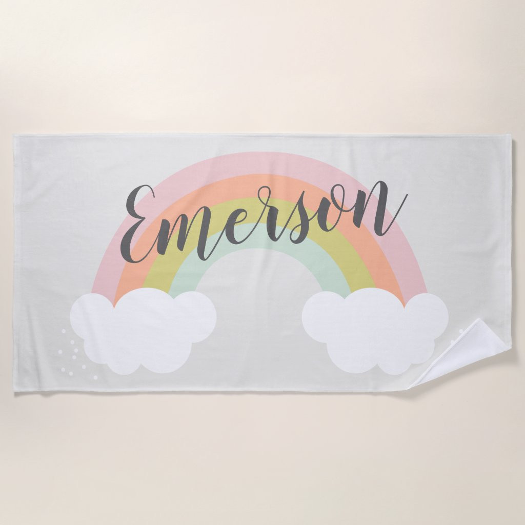 Pastel Rainbow Cloud Cute Modern Kids Beach Towel | Zazzle
