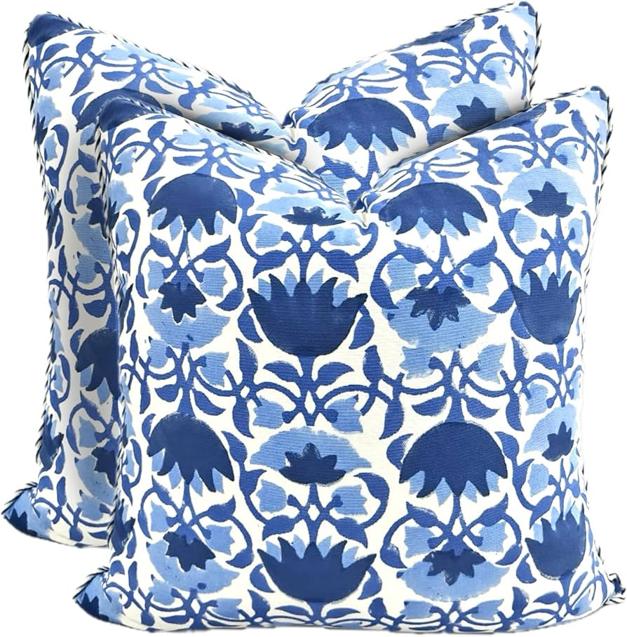 ATOSII Block Print Throw Pillow Covers, 18" X 18"- Set of 2, Decorative Couch Pillows for Living ... | Amazon (US)