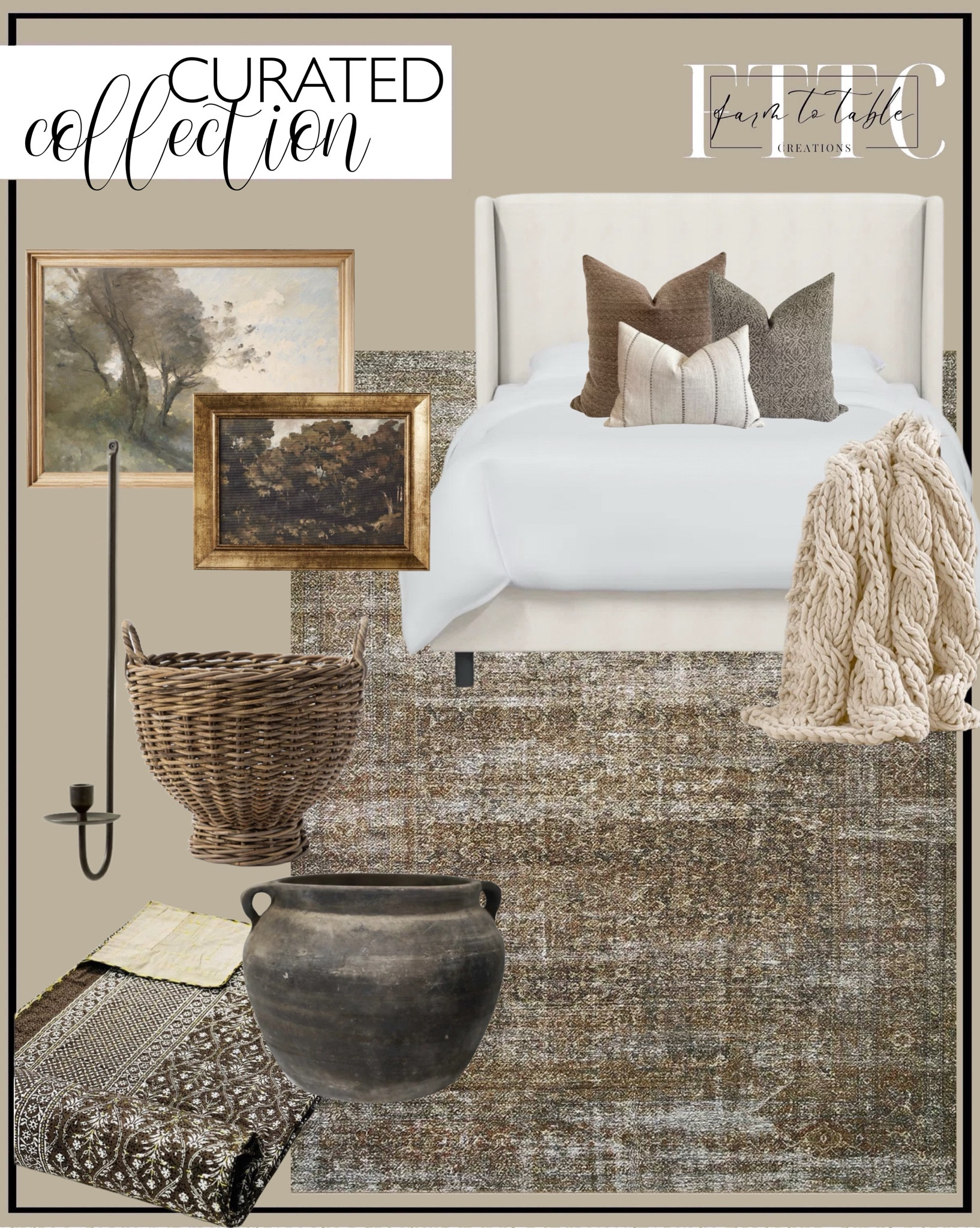 Curated Collection  Follow @farmtotablecreations on Instagram for more inspiration.

Twain Hand-Woven Rattan Basket. McGee & Co. Best Selling Dark Brown Bedding Gorgeous quilt that has the perfect vintage look. Eco Pillow Cover Set | Brown Pillow Cover, Fall Pillow Covers, Set of Pillow Covers, Pillow Combo, Sofa Pillow Combo, HACKNER HOME, Pillows. Tilly Upholstered Bed. Vintage Vase Pot Grey Black Old Clay Pot Antique Pottery Black Vase. Loloi Amber Lewis x Loloi Billie Collection BIL-06 Tobacco / Rust 2'-6" x 7'-6", 0.19" Thick Runner Rug. Muted Green Landscape Art Print, Farmhouse Wall Art, Riverside Painting, Soft Tones Printable Digital Art. Colossal Handknit Throw. Rio Bronze Wall Mount Taper Candleholders. 16"x12" Moody Trees Framed Wall Canvas Board - Threshold designed with Studio McGee. Bedroom Decor. Bedroom Finds. Living Room Decor. 




#LTKSaleAlert #LTKHome #LTKFindsUnder50