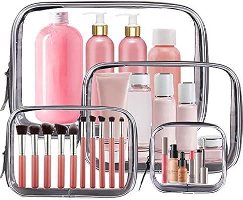 4PCS Clear Makeup Bag, TSA Approved Transparent Travel Toiletry Bag, Waterproof PVC Cosmetic Pouc... | Amazon (US)