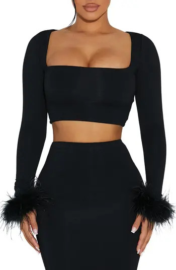 Naked Wardrobe Fine Feather Cuff Crop Top | Nordstrom | Nordstrom