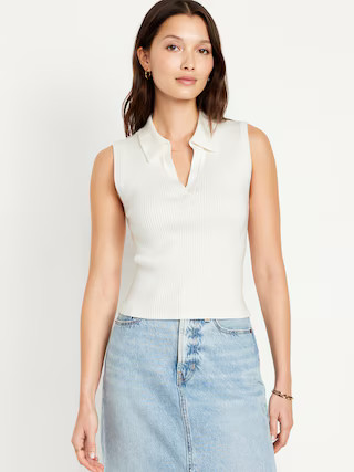 Rib-Knit Crop Polo Sweater | Old Navy (US)