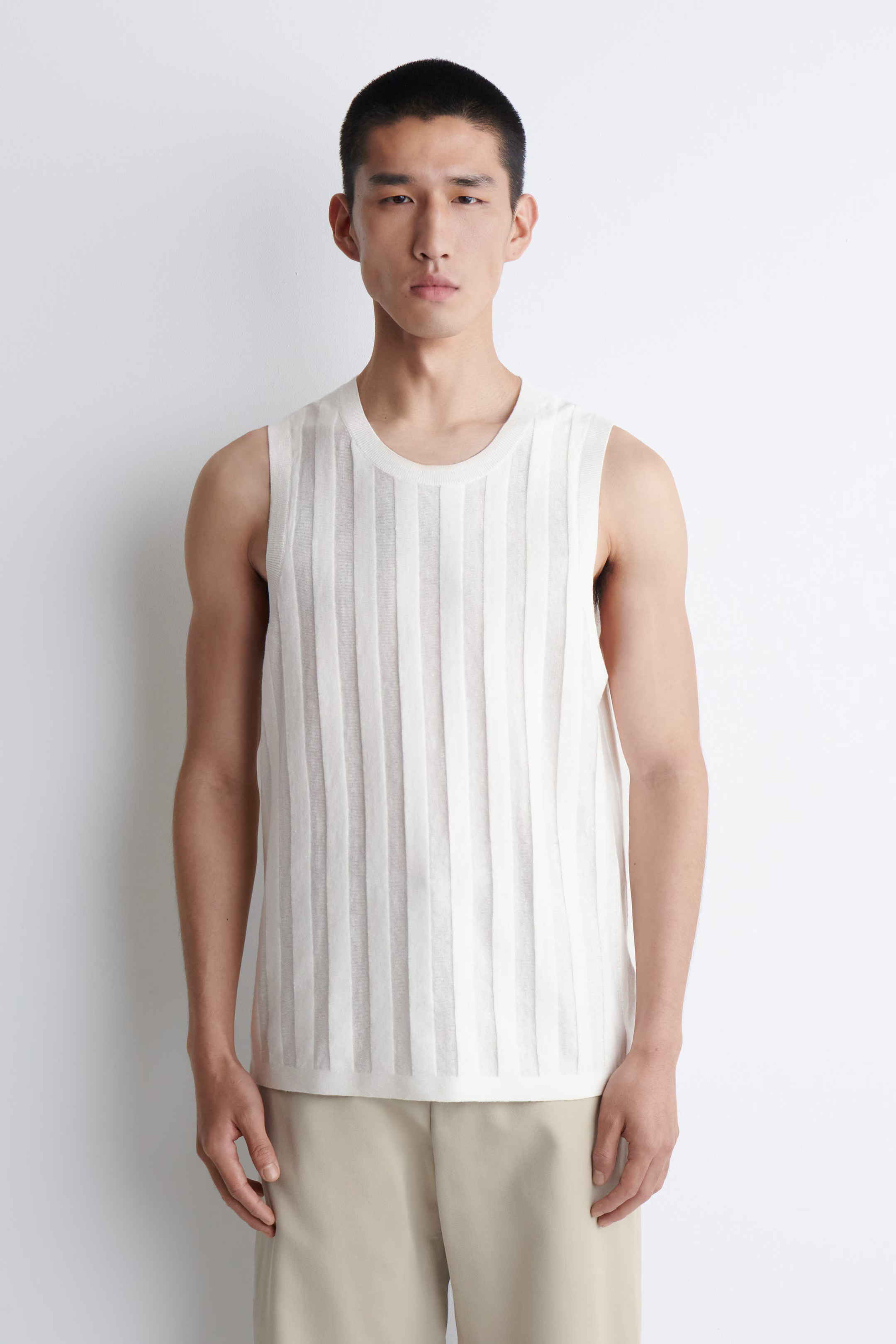 STRIPED KNITTED LINEN TANK TOP - WHITE | COS | COS (EU)
