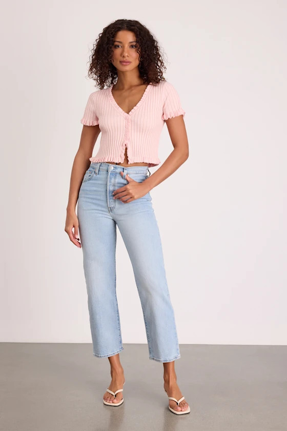 Ribcage Light Blue Denim Straight Ankle Jeans | Lulus