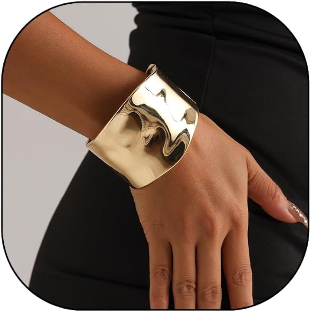 Ailiessy Chunky Cuff Bangle Bracelets Matte Gold Hammered Bracelets Wrap Wide Cuff Bracelet for W... | Amazon (US)