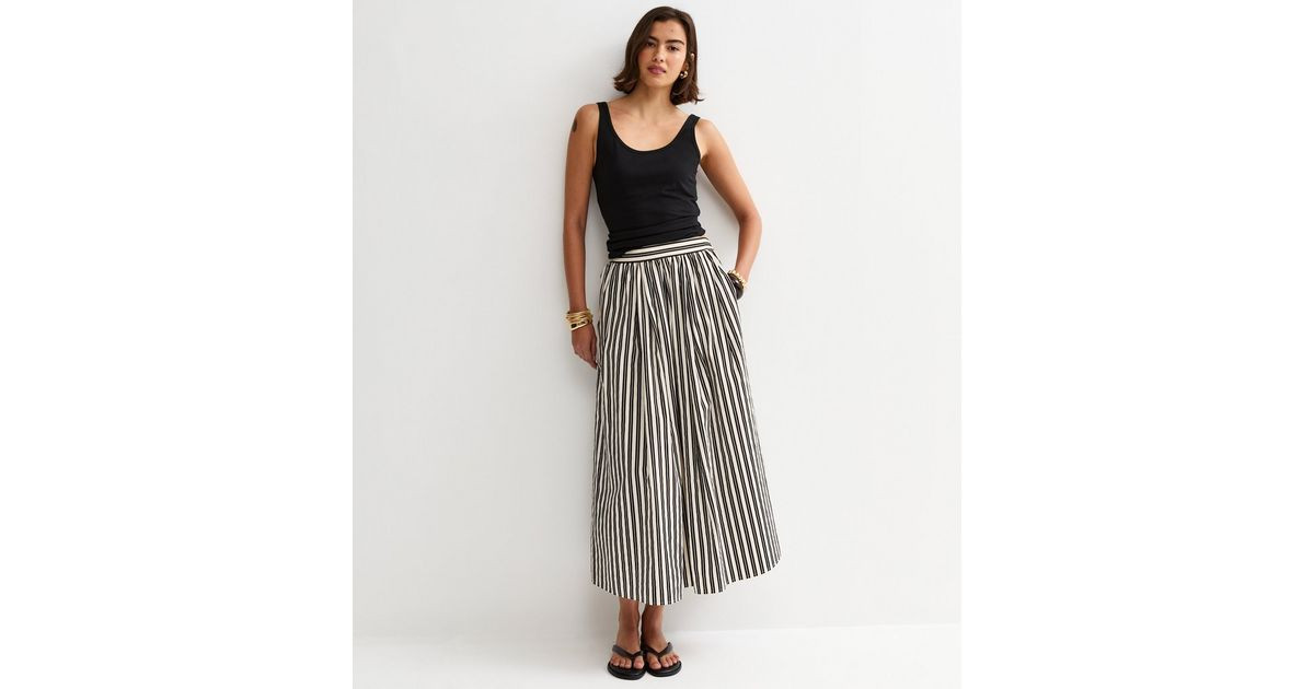 Black Cotton Poplin Striped Midi Skirt | New Look | New Look (UK)