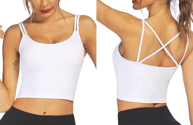 COOrun Women's Padded Sports Bra Strappy Crop Top Workout Running Cami Shirt Yoga Tank Tops S-XXL | Amazon (US)