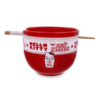 Silver Buffalo Sanrio Hello Kitty x Nissin Cup Noodles Red Ceramic Ramen Bowl and Chopstick Set | Target