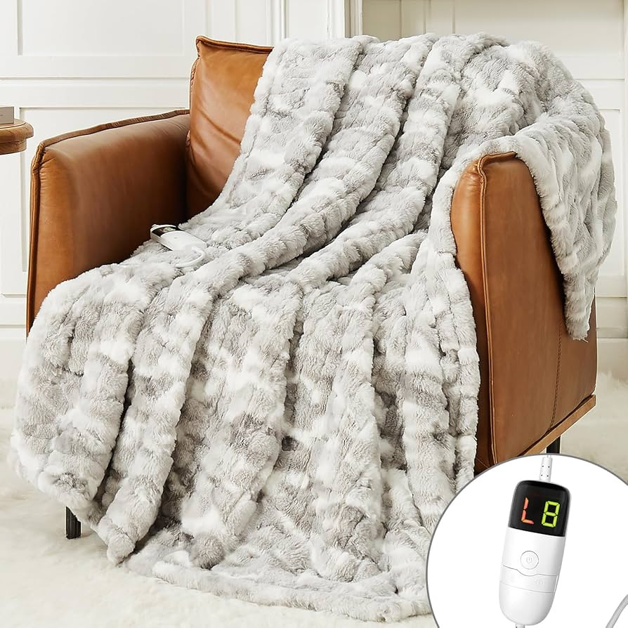 Guohaoi Heated Electric Blanket Throw, Soft Faux Rabbit Fur Heating Blanket with 10 Heating Level... | Amazon (US)