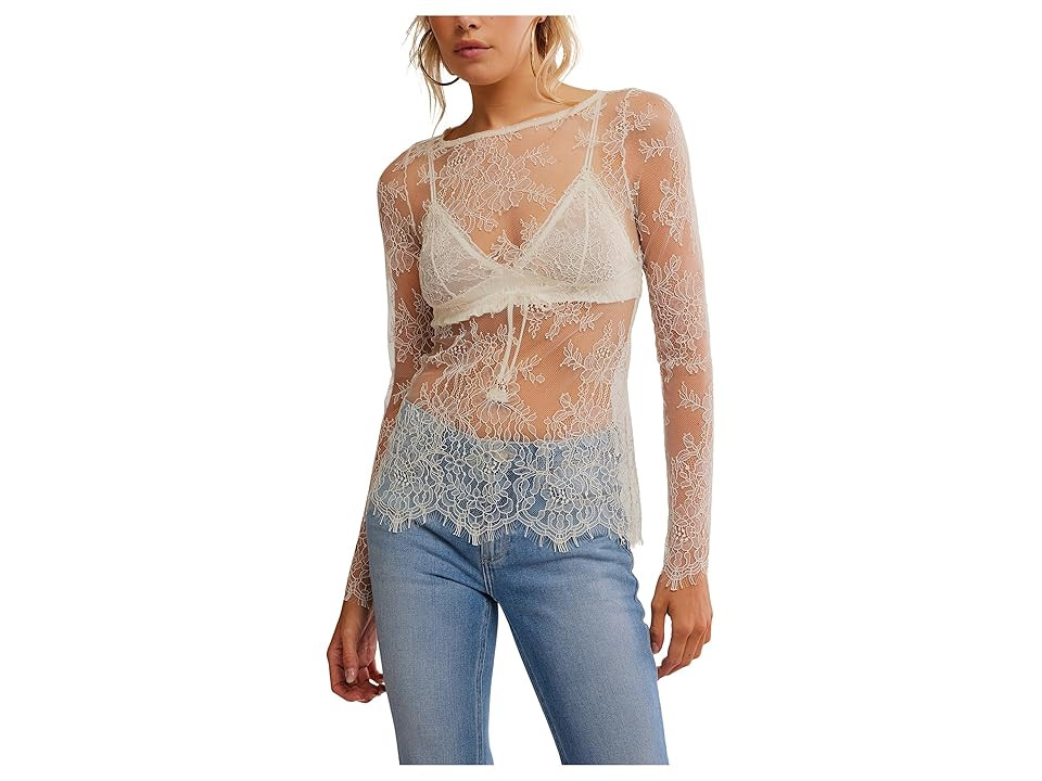 Free People Long Last Layering Women's Clothing Clean Ivory : XL, Lace/Nylon/Sheer | Zappos