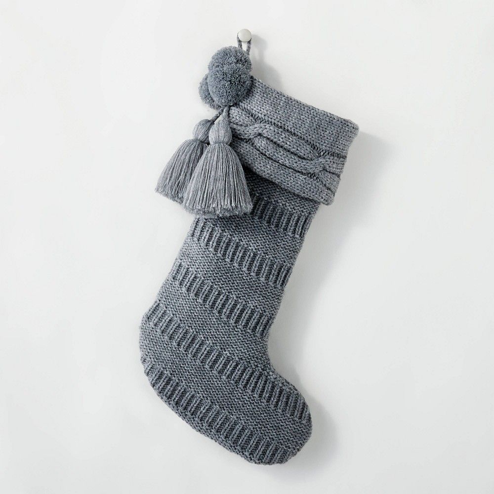 Cable Knit with Tassels Holiday Stocking Gray - Hearth & Hand with Magnolia | Target