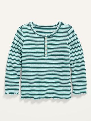 Long-Sleeve Lettuce-Edge Henley T-Shirt for Toddler Girls | Old Navy (US)