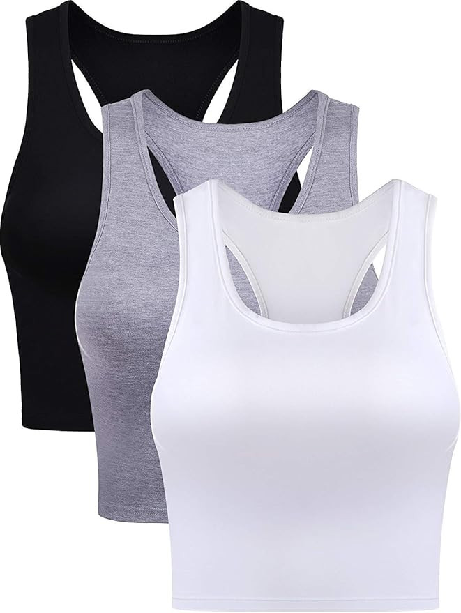 3 Pieces Women Basic Sleeveless Racerback Crop Tank Top Short Sports Crop Top | Amazon (US)