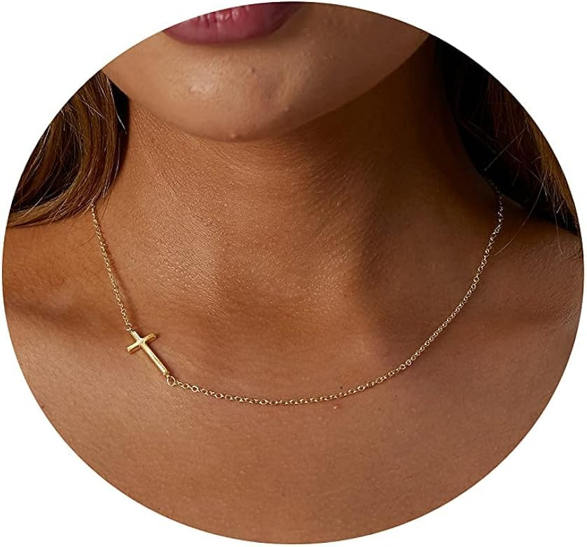 VIROMY Dainty Cross Necklace for Women 18K Gold Plated Cute Cross Pendant Choker Necklaces Simple... | Amazon (US)