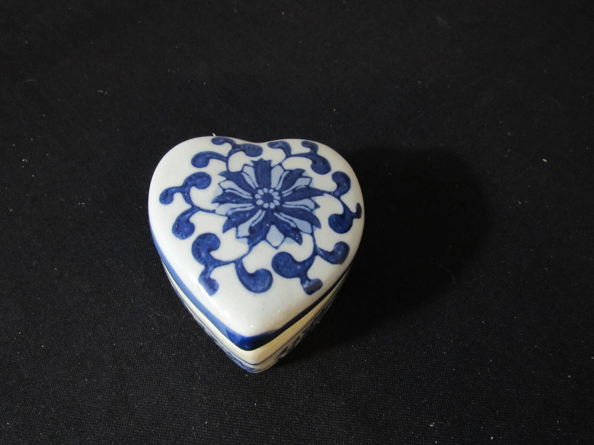 Vintage Blue and White Heart Shaped Bombay Company Ceramic Trinket Jewelry Box  | eBay | eBay US