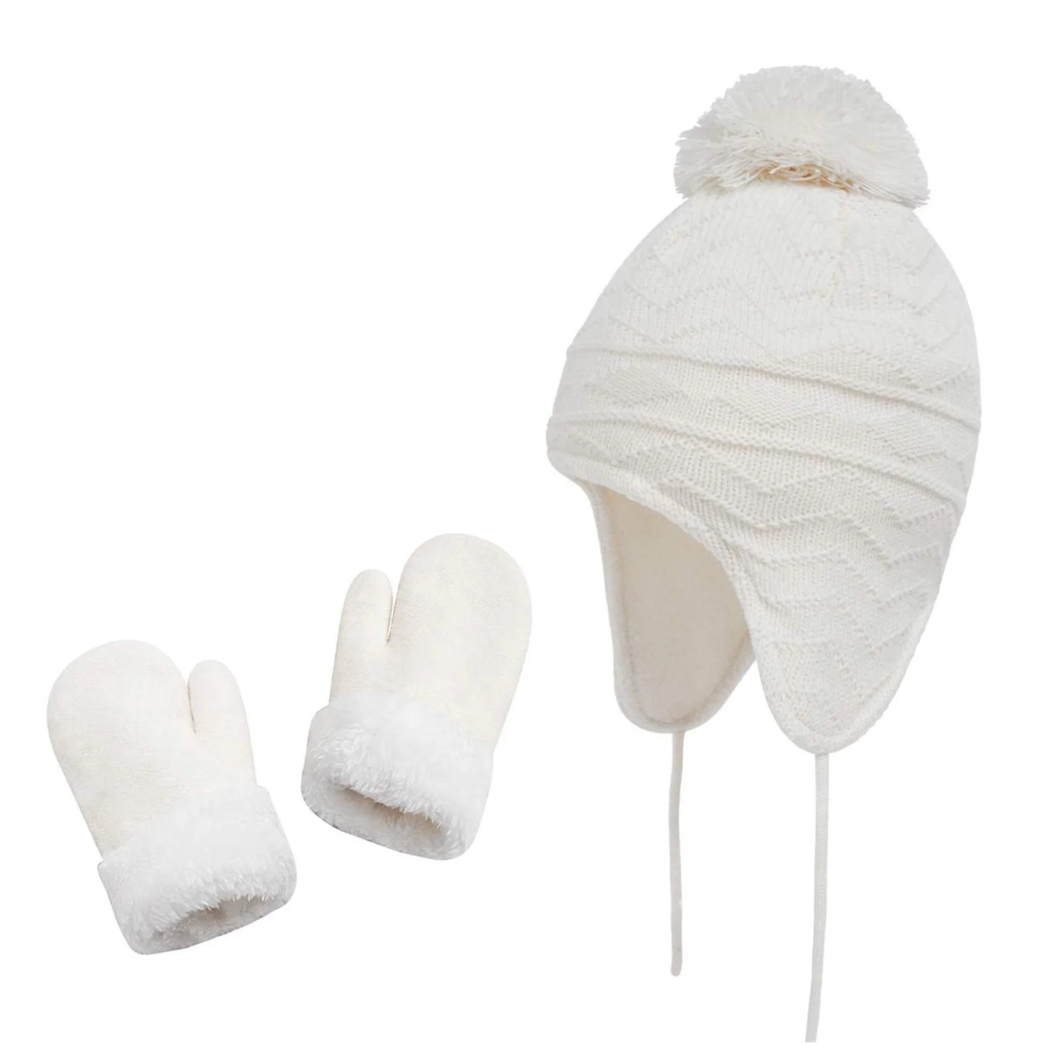 Baby Toddler Hats and Gloves Set for Kids Winter Knit Earflap Beanie Warm Mitten Fleece Cap 1-6T ... | Walmart (US)