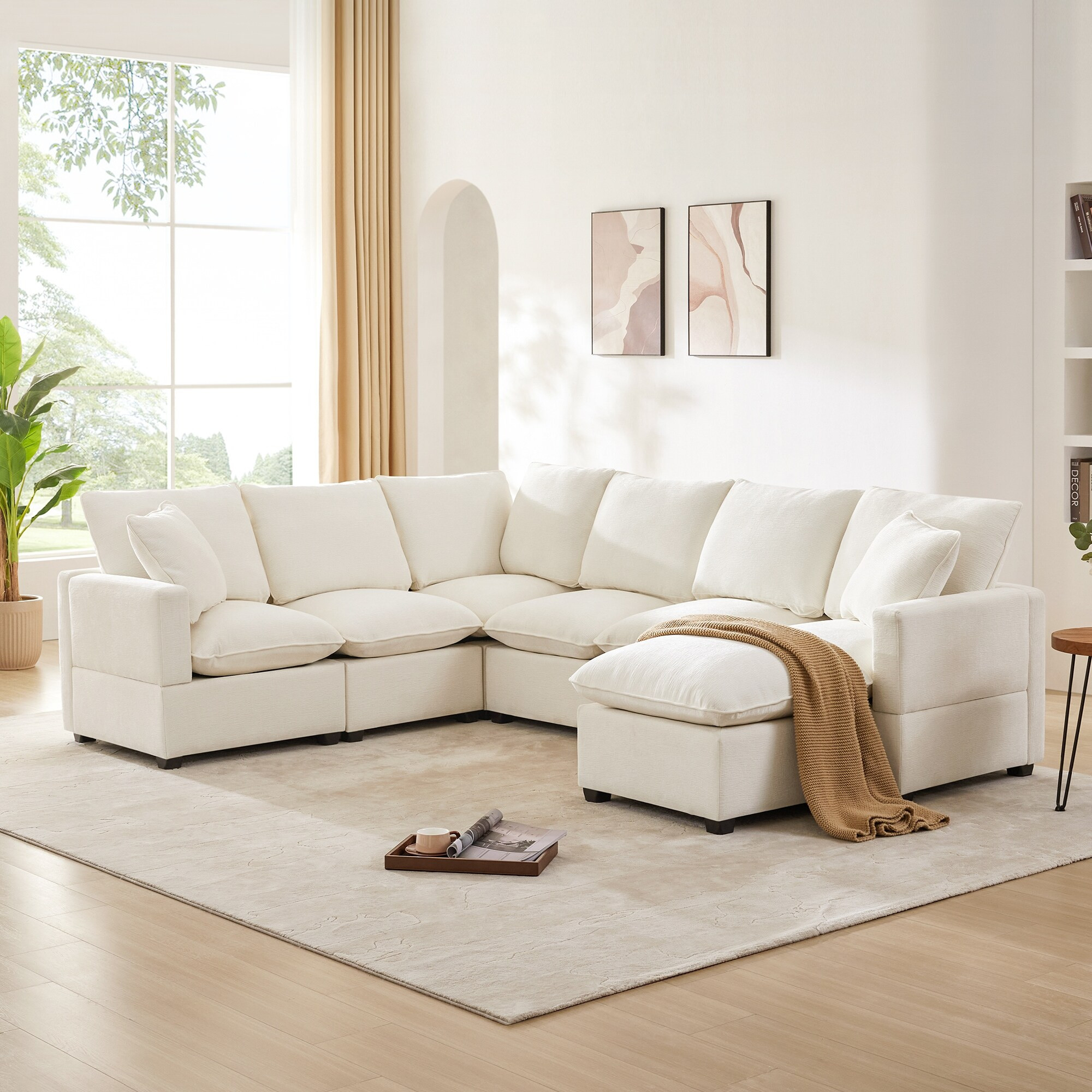 Modern U Shape Modular Sofa, 7 Seat Chenille Sectional Couch Set with 2 Pillows Included, Freely Combinable Indoor | Bed Bath & Beyond