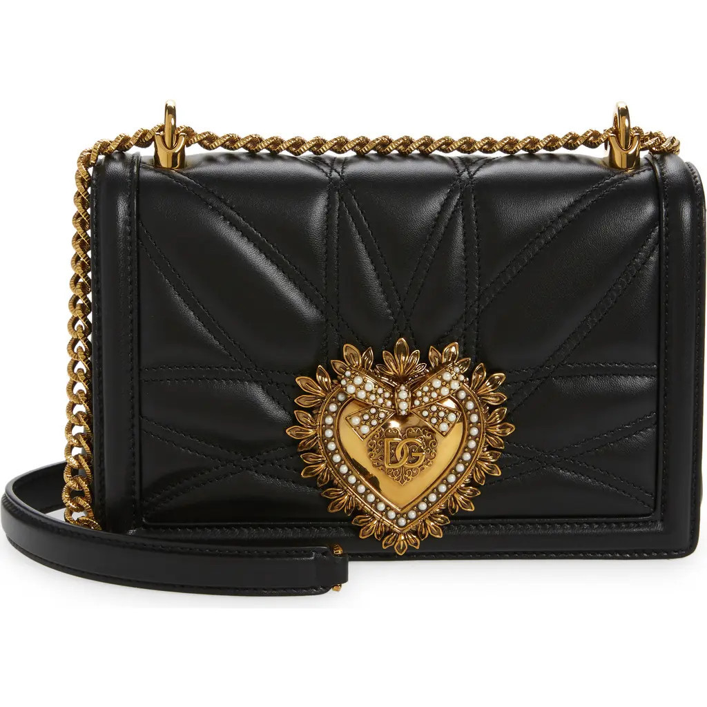 Dolce&Gabbana Devotion Logo Heart Lambskin Crossbody Bag in 80999 Black at Nordstrom | Nordstrom