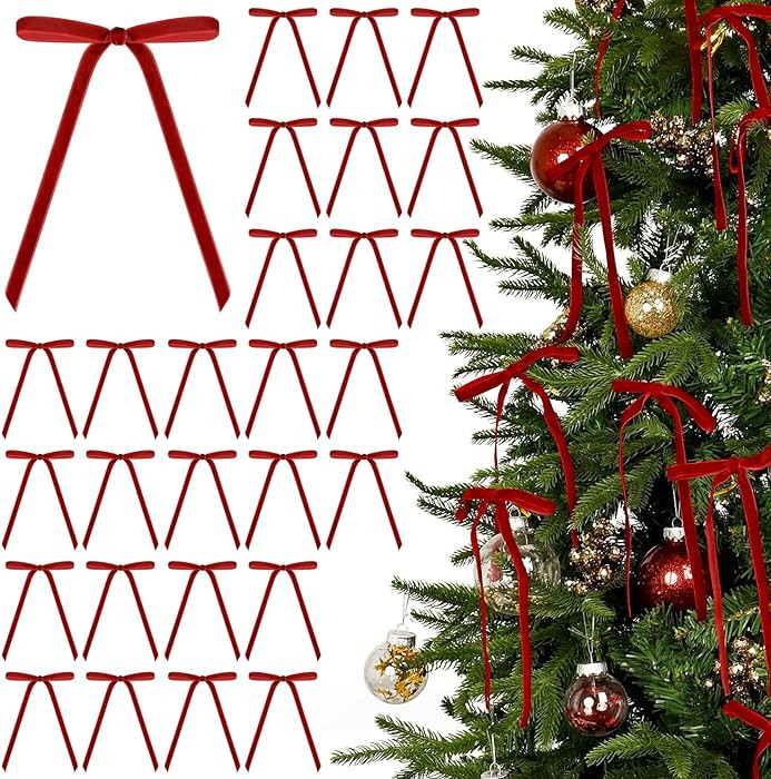 Roberly 30 Pcs Red Velvet Bows for Christmas Tree, Rustic Crafts Bows Vintage Velvet Gift Christm... | Amazon (US)