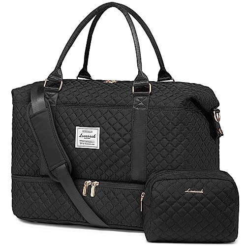 LOVEVOOK Travel Duffle Bag, Weekender Bags for Women with Shoe Compartment, Carry on Overnight Bag with Toiletry Bag, Gym Duffel Bag with Wet Pocket, Hospital Bags for Labor and Delivery, Black | Amazon (US)