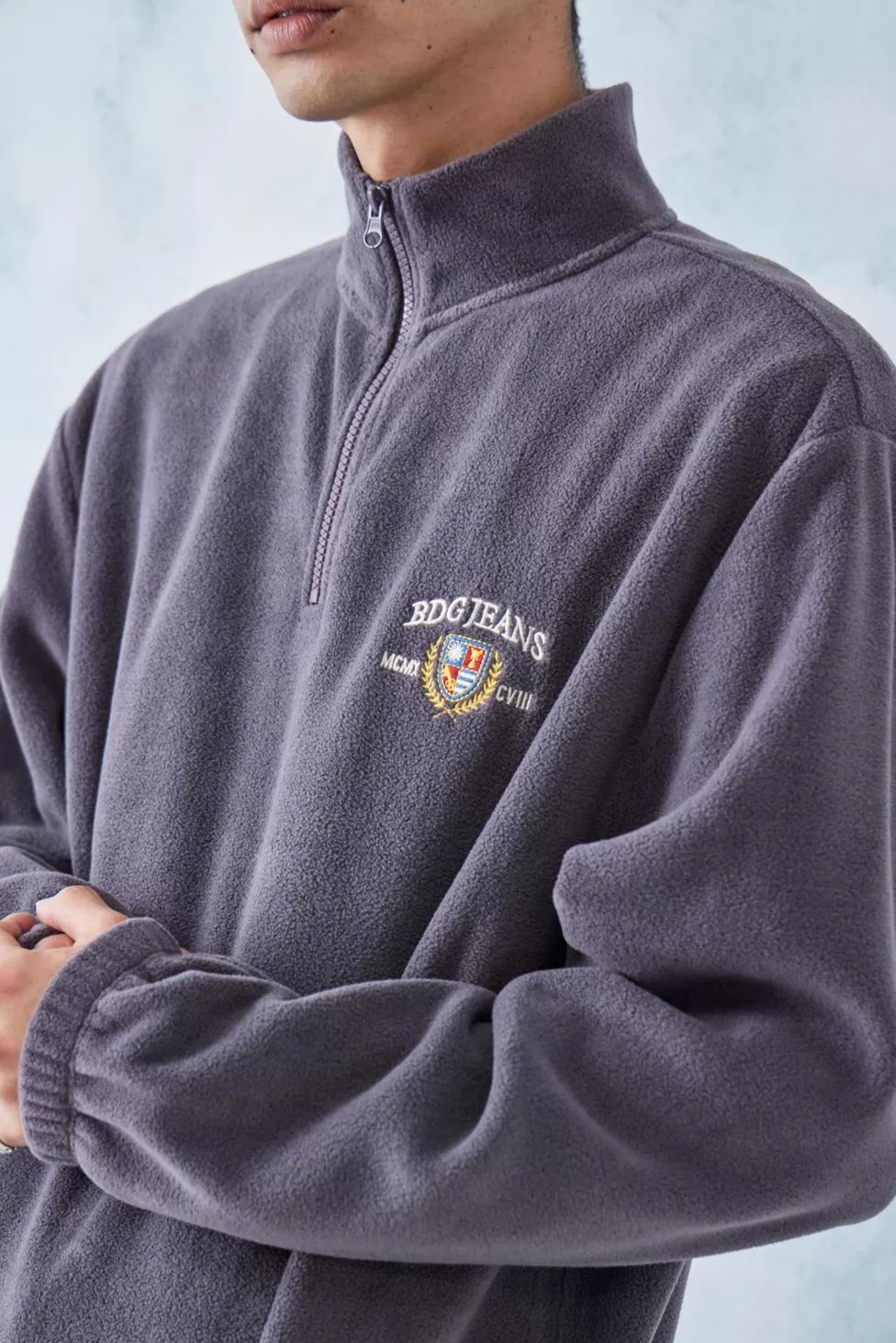 BDG Purple Crest Fleece Mock Neck Sweatshirt | Urban Outfitters (US and RoW)