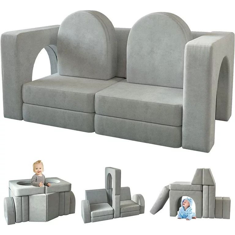 Kids Sofa Couch 10PCS, Linor Modular Toddler Couch for Playroom, Dutch Velvet Multifunctional Pla... | Walmart (US)