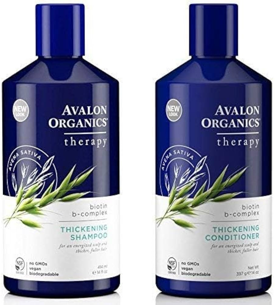 Avalon Organics All Natural Biotin B-Complex Therapy Thickening Shampoo and Conditioner For Hair Loss and Thinning Hair, 14 Fl Oz (Pack of 2) | Amazon (US)