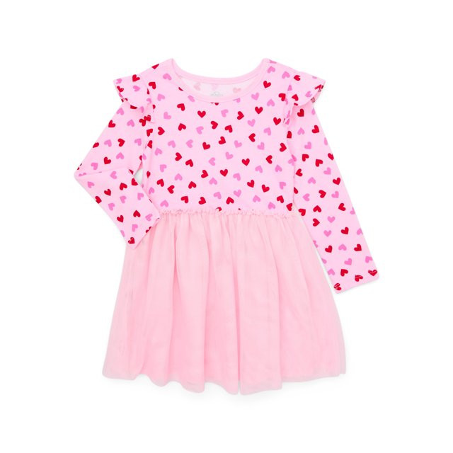Way To Celebrate Toddler Girl Valentine's Day Long Sleeve Mesh Dress, Sizes 12M-5T | Walmart (US)
